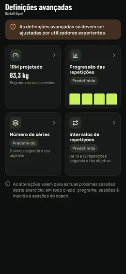 As definições avançadas de um exercício