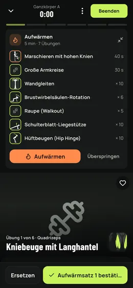 Das aufgeklappte Aufwärmen in der laufenden Einheit
