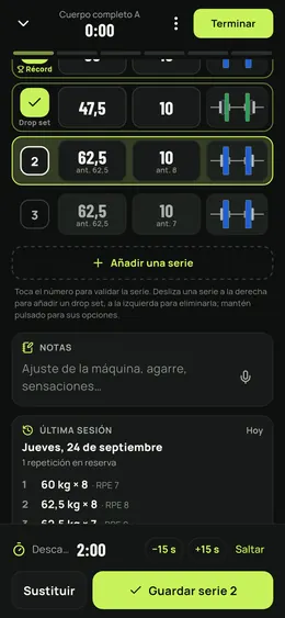 Una serie descendente añadida deslizando