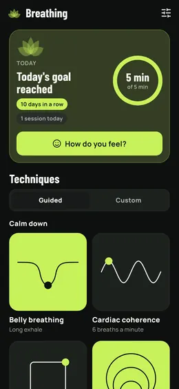 The Breathing page and its techniques