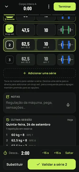 Um drop set acrescentado com um deslize
