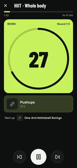 A HIIT session in progress: work and next exercise