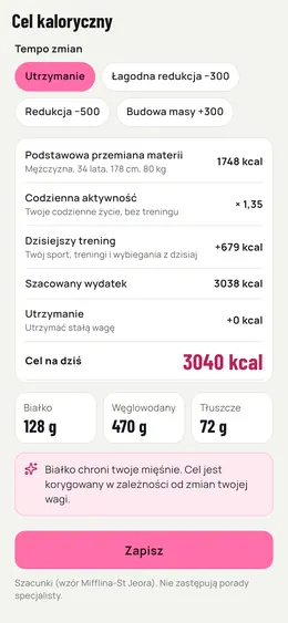 Wyliczenie celu kalorycznego