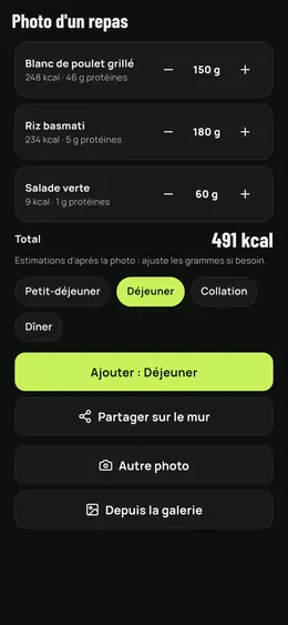 Un repas photographié, quantités à corriger