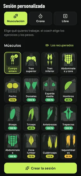 Elegir los músculos de una sesión a medida