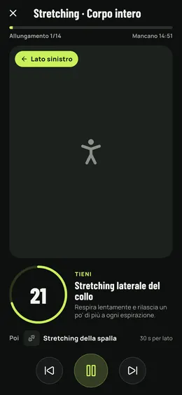 Un allungamento tenuto, con il timer e il successivo
