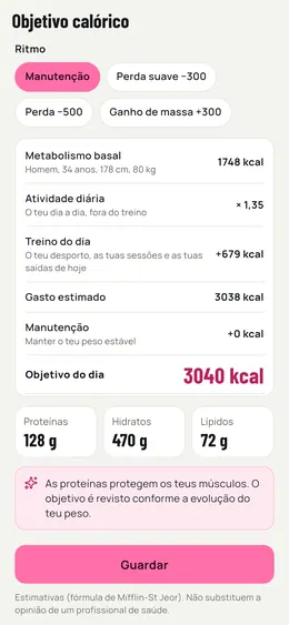 O cálculo do objetivo calórico