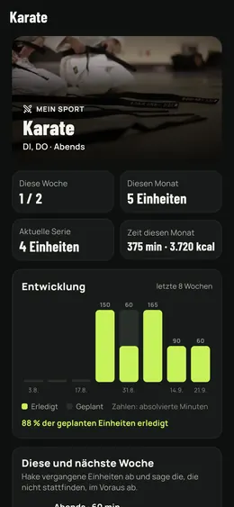 Die Seite deines Sports mit Verlauf