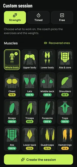 Choosing muscles for a custom session