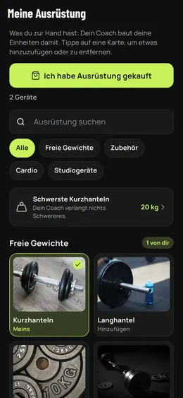 Die Seite Meine Ausrüstung