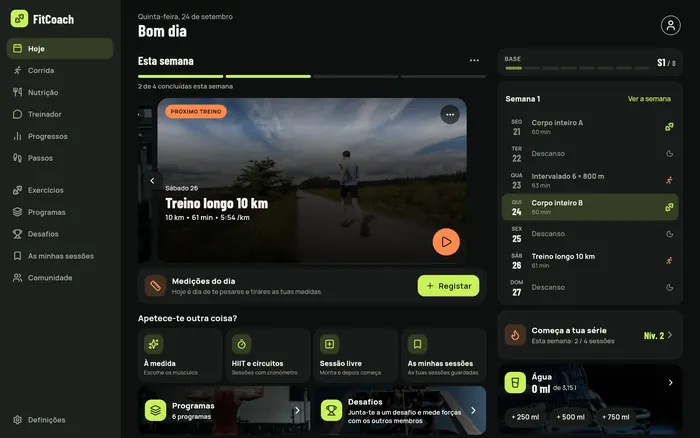 Hoje no computador: a semana e o treino lado a lado