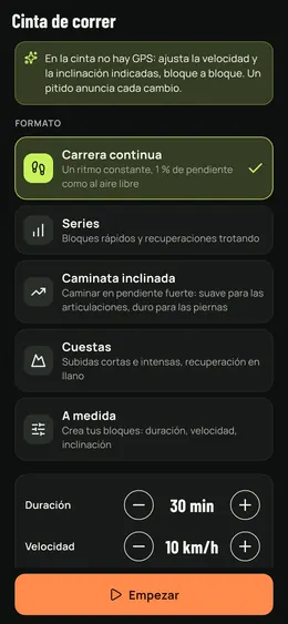 Elegir una sesión en cinta