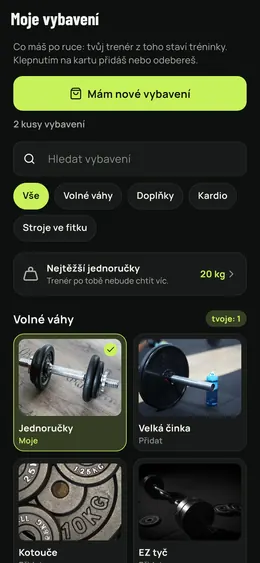 Stránka Moje vybavení