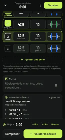 Un drop set ajouté d'un glissement