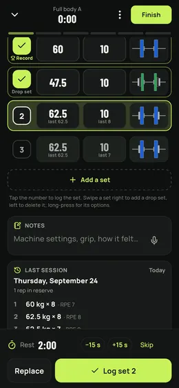 A drop set added with a swipe