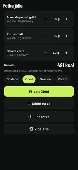 Vyfocené jídlo, množství ke kontrole