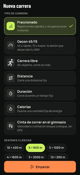 Nueva carrera: series, Gacon, libre, cinta…