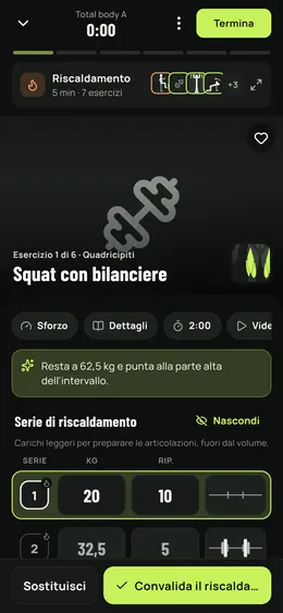 Una serie in corso, con le serie di riscaldamento