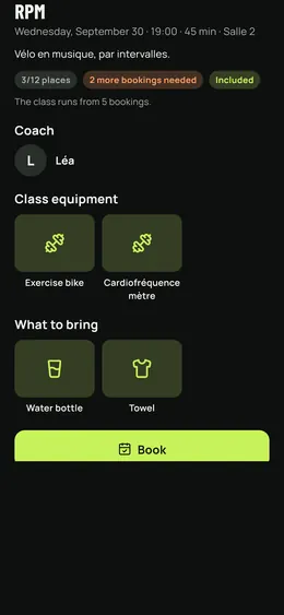 A club class: places, coach and equipment